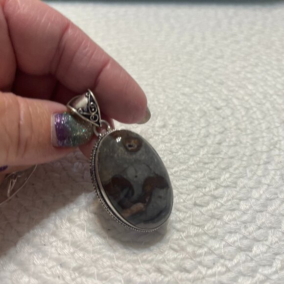 Gorgeous COFFEE BEAN JASPER Handmade Sterling 925 Pendant/Chain #261D - Picture 1 of 3